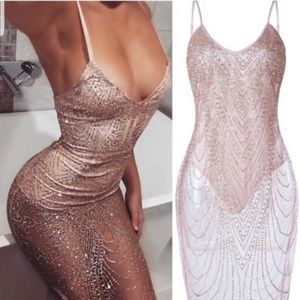 NWT sheer Rose gold dress